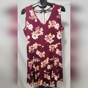 Absolutely Famous Burgundy and Yellow Sleeveless Midi Dress-Size XL